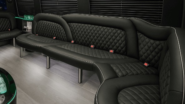 Interior of Charter Bus Company Brownsville's 15 Passenger Party Bus in Brownsville