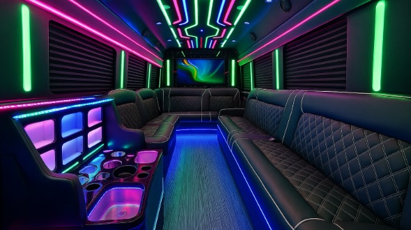 Interior of Charter Bus Company Harlingen's 28 Passenger Party Bus in Harlingen