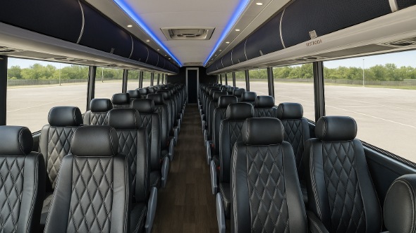 Interior of Charter Bus Company McAllen's 45 Passenger Charter Bus in McAllen