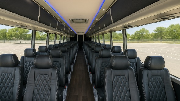 Interior of Charter Bus Company McAllen's 46 Passenger Charter Bus in McAllen