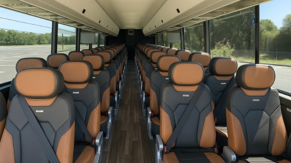 Interior of Charter Bus Company McAllen's 47 Passenger Charter Bus in McAllen