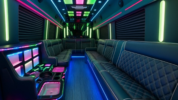 Interior of Charter Bus Company Pharr's 50 Passenger Party Bus in Pharr